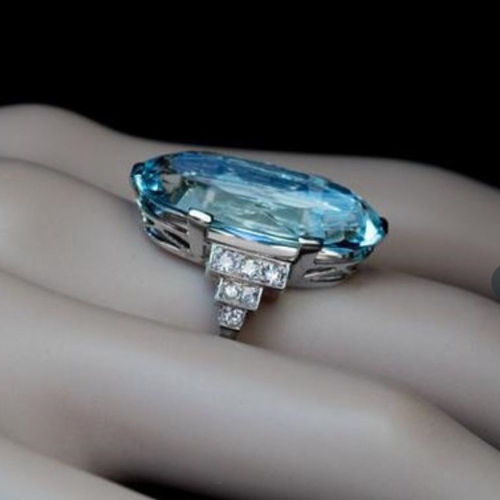 Simulated Blue Topaz & Sterling Silver Ring - Picture 2 of 11